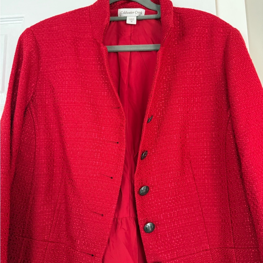 Coldwater Creek Red Blazer Jacket Button Detail Military Holiday Christmas - Picture 2 of 9